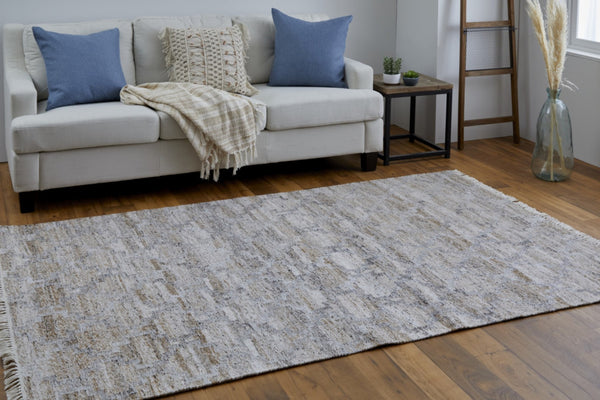 HomeRoots 4' Hand Woven Tan and Gray Geometric Area Rug with Fringe – Stylish, Durable, and Unique Design 10' X 13' 512438