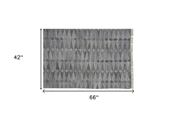 HomeRoots 4' Gray and Black Geometric Hand-Woven Area Rug for Modern Style and Eco-Friendly Comfort 4' X 6' 512446