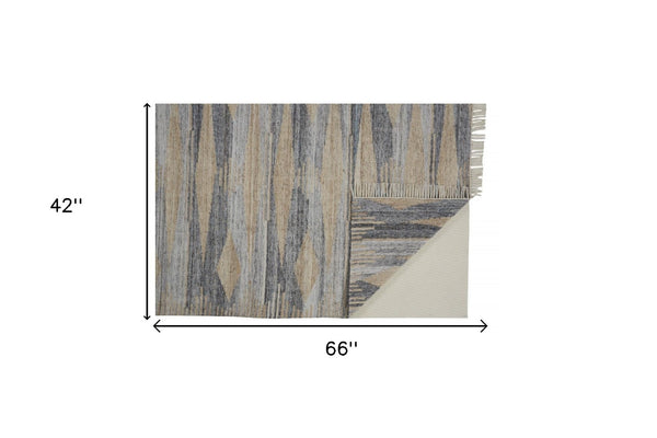 HomeRoots 4' Hand-Woven Abstract Area Rug in Gray, Black, and Brown with Timeless Fringe for Stylish Spaces 4' X 6' 512452