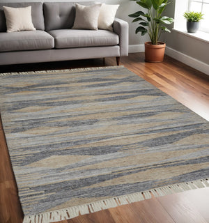 HomeRoots 4' Hand-Woven Abstract Area Rug in Gray, Black, and Brown with Timeless Fringe for Stylish Spaces 5' X 8' 512453