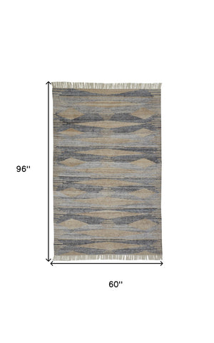 HomeRoots 4' Hand-Woven Abstract Area Rug in Gray, Black, and Brown with Timeless Fringe for Stylish Spaces 5' X 8' 512453