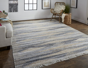 HomeRoots 4' Hand-Woven Abstract Area Rug in Gray, Black, and Brown with Timeless Fringe for Stylish Spaces 8' X 10' 512454