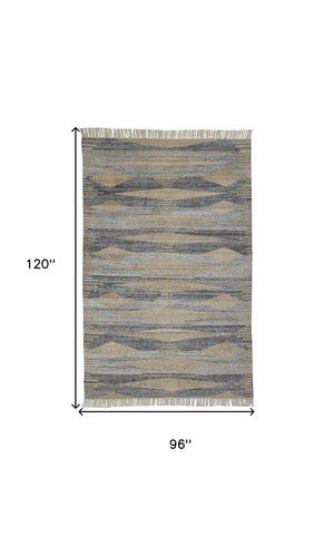 HomeRoots 4' Hand-Woven Abstract Area Rug in Gray, Black, and Brown with Timeless Fringe for Stylish Spaces 8' X 10' 512454