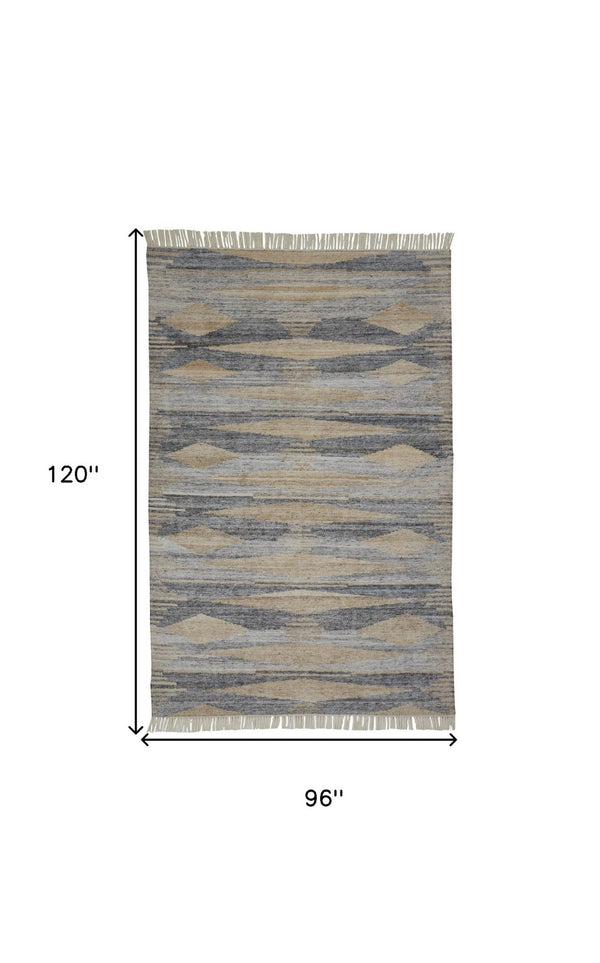 HomeRoots 4' Hand-Woven Abstract Area Rug in Gray, Black, and Brown with Timeless Fringe for Stylish Spaces 8' X 10' 512454