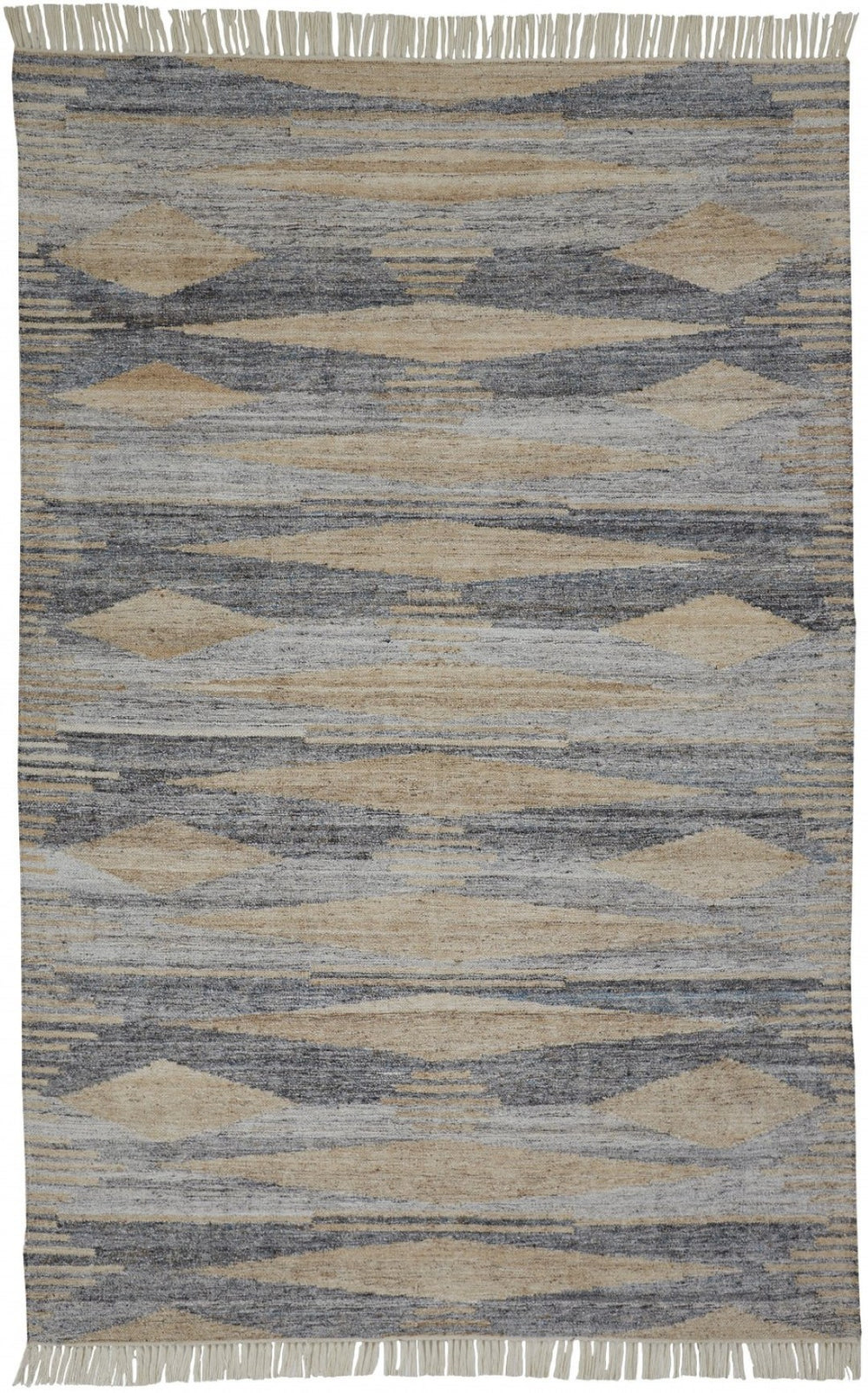 HomeRoots 4' Hand-Woven Abstract Area Rug in Gray, Black, and Brown with Timeless Fringe for Stylish Spaces 9' X 12' 512455