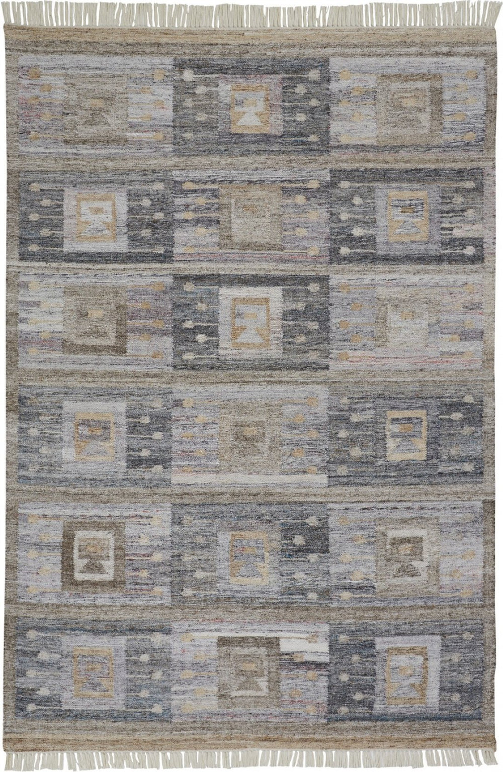HomeRoots 5' Hand-Woven Geometric Area Rug in Gray, Black & Brown - Stylish, Eco-Friendly, Soft & Durable 5' X 8' 512459