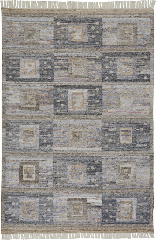 HomeRoots 5' Hand-Woven Geometric Area Rug in Gray, Black & Brown - Stylish, Eco-Friendly, Soft & Durable 5' X 8' 512459