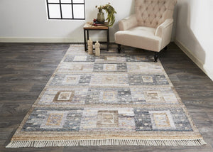 HomeRoots 5' Hand-Woven Geometric Area Rug in Gray, Black & Brown - Stylish, Eco-Friendly, Soft & Durable 5' X 8' 512459
