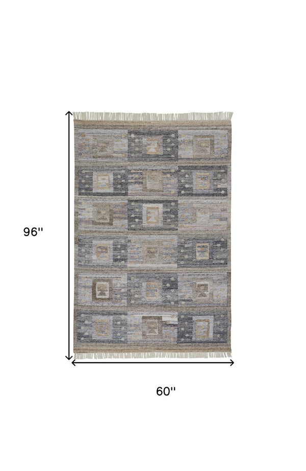 HomeRoots 5' Hand-Woven Geometric Area Rug in Gray, Black & Brown - Stylish, Eco-Friendly, Soft & Durable 5' X 8' 512459