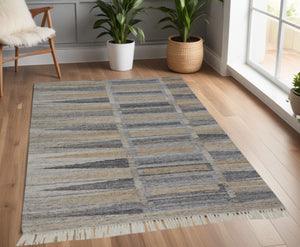 HomeRoots 4' Hand-Woven Geometric Area Rug in Gray, Black & Brown - Eco-Friendly, Soft, Durable & Stylish 4' X 6' 512464