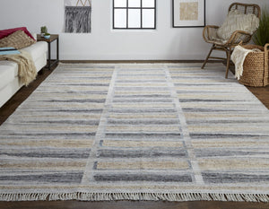 HomeRoots 4' Hand-Woven Geometric Area Rug in Gray, Black & Brown - Eco-Friendly, Soft, Durable & Stylish 4' X 6' 512464