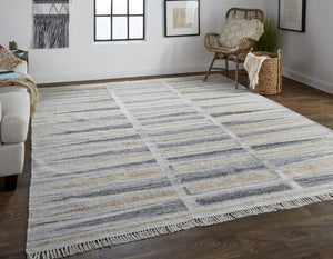 HomeRoots 4' Hand-Woven Geometric Area Rug in Gray, Black & Brown - Eco-Friendly, Soft, Durable & Stylish 4' X 6' 512464