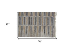 HomeRoots 4' Hand-Woven Geometric Area Rug in Gray, Black & Brown - Eco-Friendly, Soft, Durable & Stylish 4' X 6' 512464