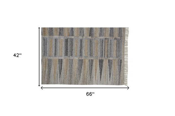 HomeRoots 4' Hand-Woven Geometric Area Rug in Gray, Black & Brown - Eco-Friendly, Soft, Durable & Stylish 4' X 6' 512464
