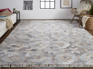 HomeRoots 5'' Gray, Black, and Brown Geometric Hand-Woven Area Rug – Eco-Friendly, Stain-Resistant Design 5' X 8' 512471