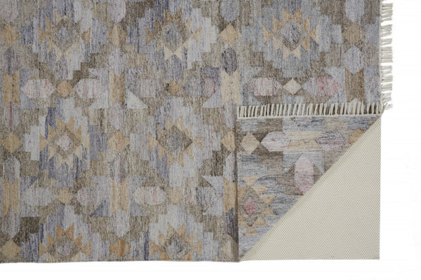 HomeRoots 5'' Gray, Black, and Brown Geometric Hand-Woven Area Rug – Eco-Friendly, Stain-Resistant Design 5' X 8' 512471