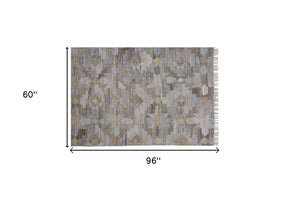 HomeRoots 5'' Gray, Black, and Brown Geometric Hand-Woven Area Rug – Eco-Friendly, Stain-Resistant Design 5' X 8' 512471