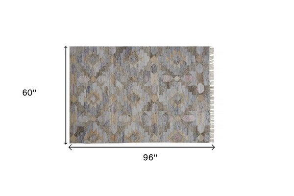 HomeRoots 5'' Gray, Black, and Brown Geometric Hand-Woven Area Rug – Eco-Friendly, Stain-Resistant Design 5' X 8' 512471