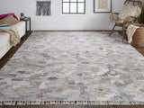 Homeroots 8' X 10' Taupe Gray And Blue Geometric Hand Woven Stain Resistant Area Rug With Fringe  Other Material 512472