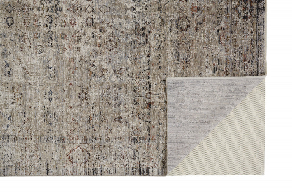 HomeRoots 4' Taupe Ivory and Gray Abstract Distressed Area Rug with Fringed Edges for Modern Home Decor 4' X 6' 512477