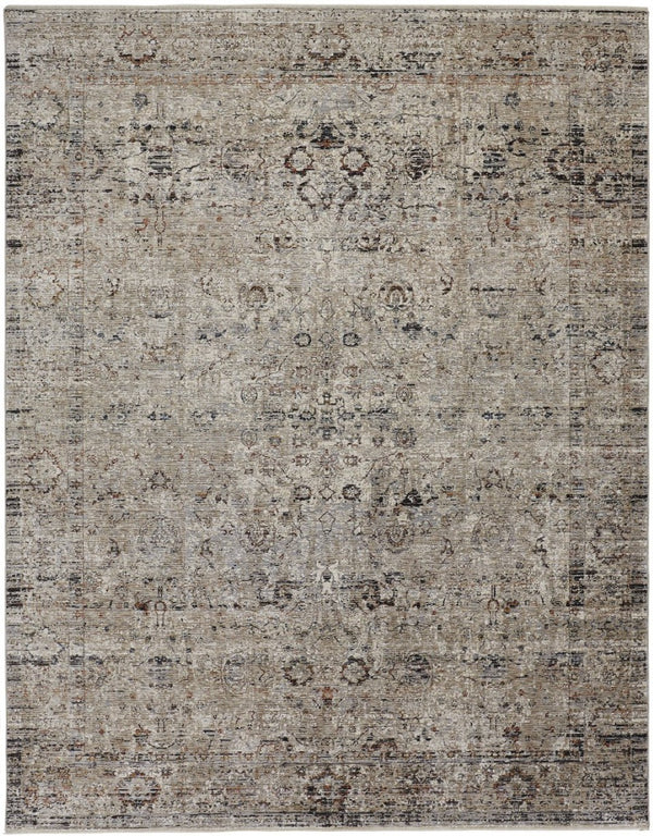 HomeRoots 4' Taupe Ivory and Gray Abstract Distressed Area Rug with Fringed Edges for Modern Home Decor 5' X 8' 512478
