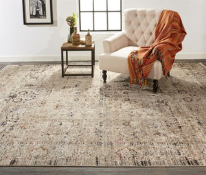 HomeRoots 4' Taupe Ivory and Gray Abstract Distressed Area Rug with Fringed Edges for Modern Home Decor 5' X 8' 512478