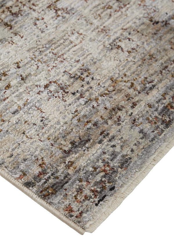 HomeRoots 4' Taupe Ivory and Gray Abstract Distressed Area Rug with Fringed Edges for Modern Home Decor 5' X 8' 512478