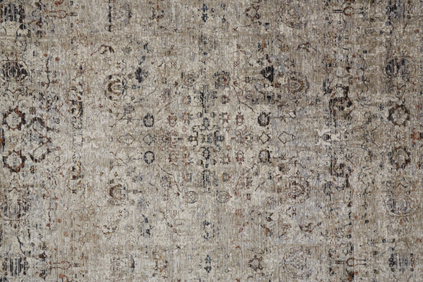 HomeRoots 4' Taupe Ivory and Gray Abstract Distressed Area Rug with Fringed Edges for Modern Home Decor 5' X 8' 512478
