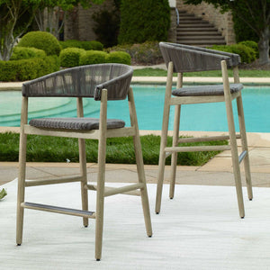 Uttermost Dermott Mahogany and Wicker Outdoor Bar Stool for Coastal Patio Spaces