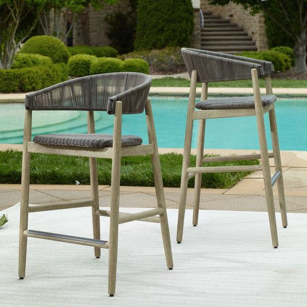 Uttermost Dermott Mahogany and Wicker Outdoor Bar Stool for Coastal Patio Spaces