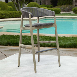 Uttermost Dermott Mahogany and Wicker Outdoor Bar Stool for Coastal Patio Spaces