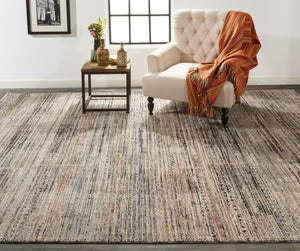 HomeRoots 4' Ivory Gray and Black Abstract Distressed Area Rug with Fringed Edges – Timeless Elegance for Any Room 4' X 6' 512486