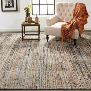 HomeRoots 4' Ivory Gray and Black Abstract Distressed Area Rug with Fringed Edges – Timeless Elegance for Any Room 4' X 6' 512486
