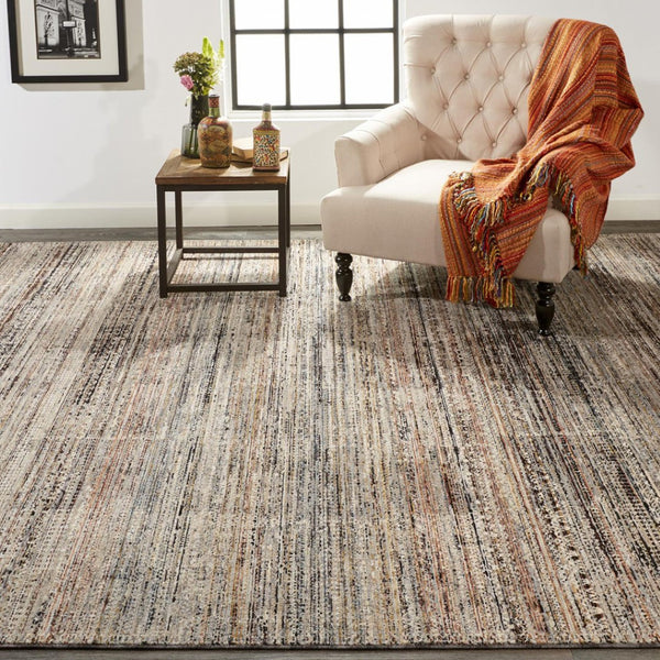 HomeRoots 4' Ivory Gray and Black Abstract Distressed Area Rug with Fringed Edges – Timeless Elegance for Any Room 4' X 6' 512486