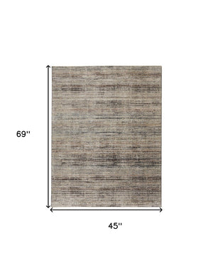 HomeRoots 4' Ivory Gray and Black Abstract Distressed Area Rug with Fringed Edges – Timeless Elegance for Any Room 4' X 6' 512486