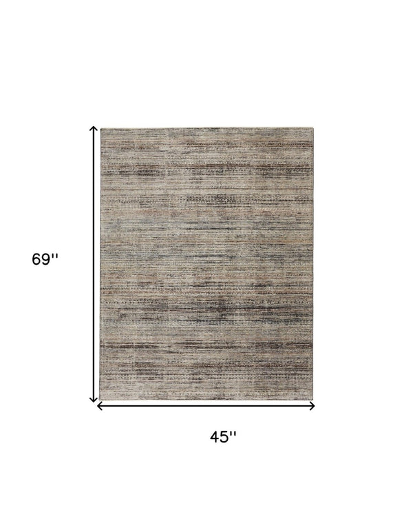 HomeRoots 4' Ivory Gray and Black Abstract Distressed Area Rug with Fringed Edges – Timeless Elegance for Any Room 4' X 6' 512486