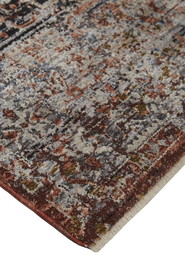 HomeRoots 4' Bold Abstract Distressed Area Rug in Red, Ivory & Black with Classic Fringe for Modern Spaces 4' X 6' 512495