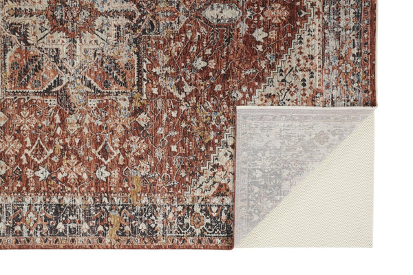 HomeRoots 4' Bold Abstract Distressed Area Rug in Red, Ivory & Black with Classic Fringe for Modern Spaces 4' X 6' 512495