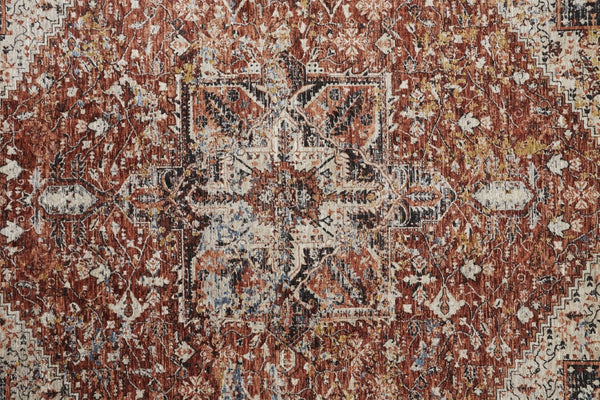 HomeRoots 4' Bold Abstract Distressed Area Rug in Red, Ivory & Black with Classic Fringe for Modern Spaces 4' X 6' 512495