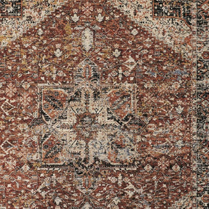 HomeRoots 4' Bold Abstract Distressed Area Rug in Red, Ivory & Black with Classic Fringe for Modern Spaces 5' X 8' 512496