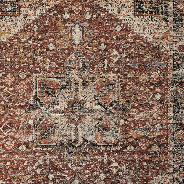 HomeRoots 4' Bold Abstract Distressed Area Rug in Red, Ivory & Black with Classic Fringe for Modern Spaces 5' X 8' 512496