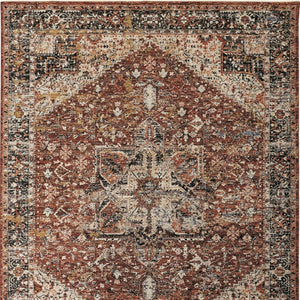 HomeRoots 4' Bold Abstract Distressed Area Rug in Red, Ivory & Black with Classic Fringe for Modern Spaces 5' X 8' 512496