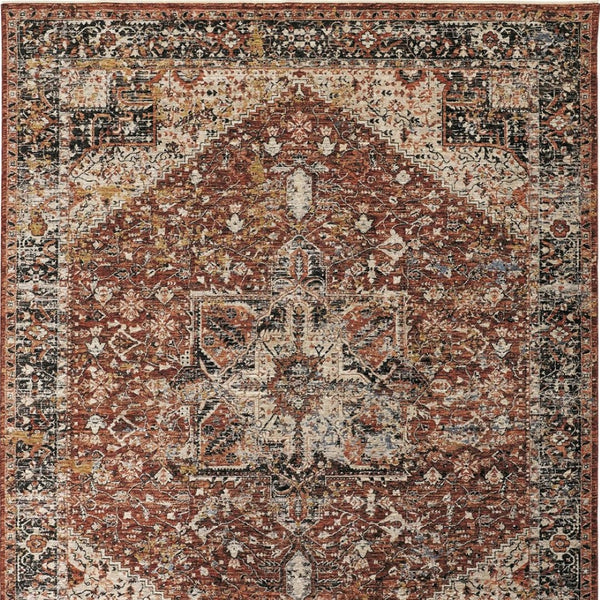 HomeRoots 4' Bold Abstract Distressed Area Rug in Red, Ivory & Black with Classic Fringe for Modern Spaces 5' X 8' 512496