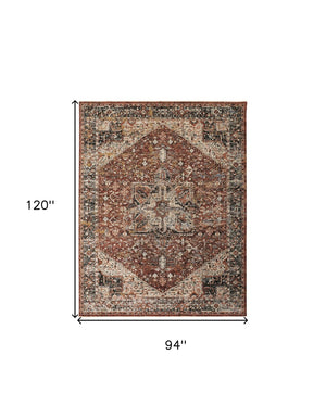 HomeRoots 4' Bold Abstract Distressed Area Rug in Red, Ivory & Black with Classic Fringe for Modern Spaces 8' X 10' 512498