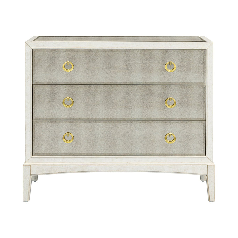 Basset Mirror Kiara Hall Chest - Vintage Cream Wood Frame With Antique Mirrored Finish And Elegant Golden Pulls White Solid Wood,Engineered Wood,Metal 5125-lr-508