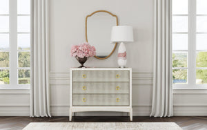 Basset Mirror Kiara Hall Chest - Vintage Cream Wood Frame With Antique Mirrored Finish And Elegant Golden Pulls White Solid Wood,Engineered Wood,Metal 5125-lr-508