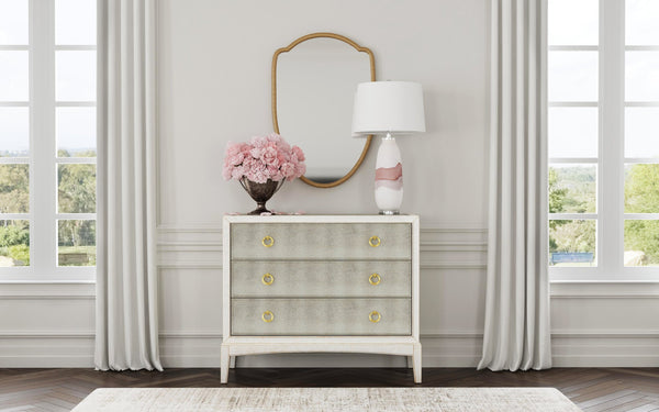 Basset Mirror Kiara Hall Chest - Vintage Cream Wood Frame With Antique Mirrored Finish And Elegant Golden Pulls White Solid Wood,Engineered Wood,Metal 5125-lr-508