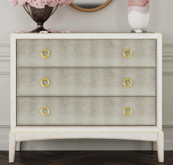 Basset Mirror Kiara Hall Chest - Vintage Cream Wood Frame With Antique Mirrored Finish And Elegant Golden Pulls White Solid Wood,Engineered Wood,Metal 5125-lr-508