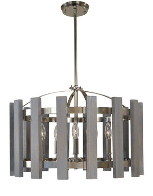 Framburg 5-light Arcadia Dining Chandelier - Modern Farmhouse Charm With Wood Accents, Made In The Usa! Polished Nickel Metal 5125 Pn