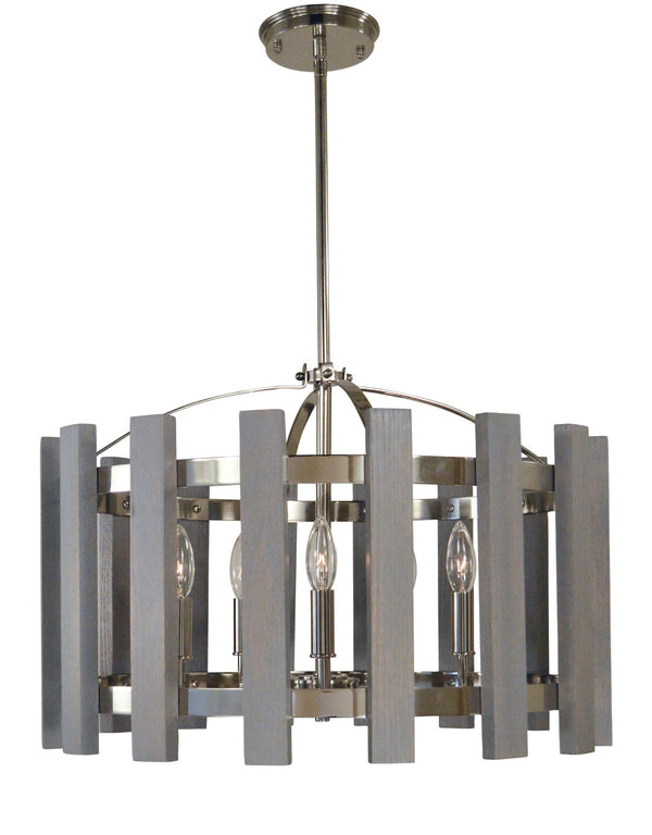 Framburg 5-light Arcadia Dining Chandelier - Modern Farmhouse Charm With Wood Accents, Made In The Usa! Polished Nickel Metal 5125 Pn